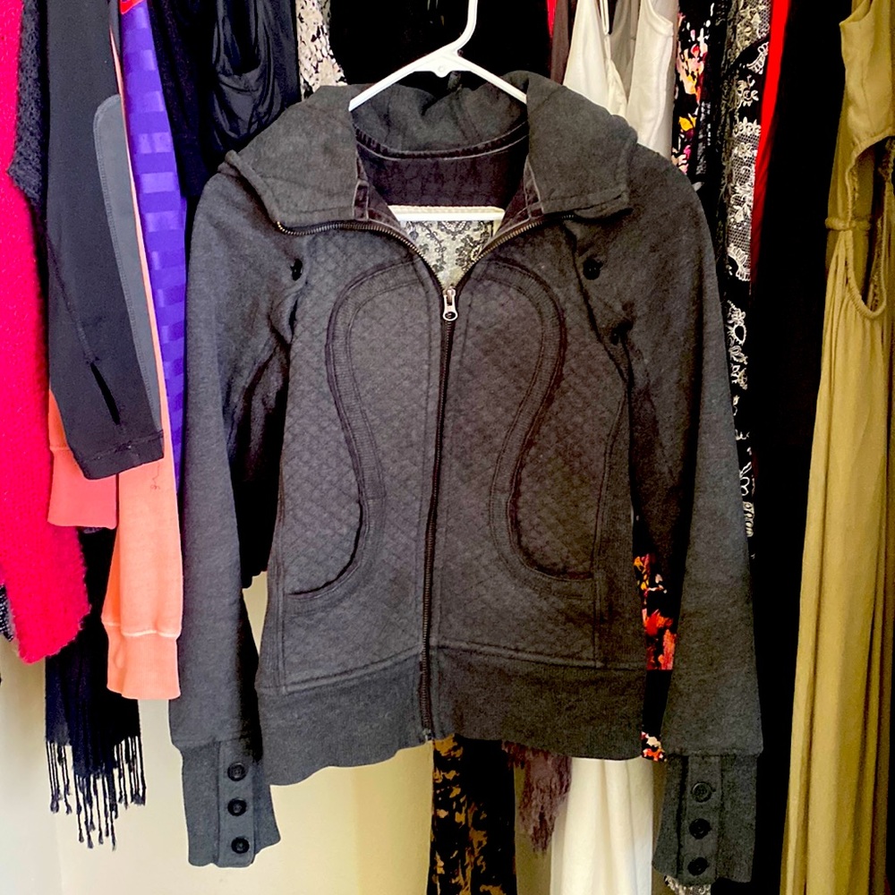 Lululemon Scuba Hoodie Detachable Sleeves Gray Quilted Zip Up Jacket Vest